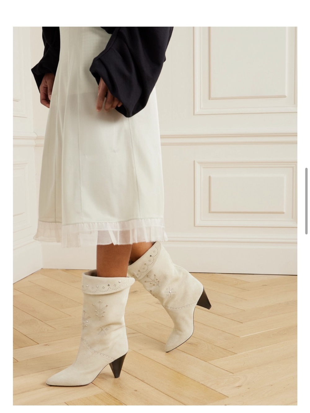 ISO Isabel Marant Cream Lirina Mid-Calf Embroidered Pointed Toe Boots